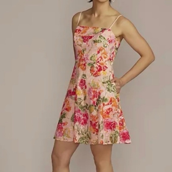 David's Bridal Dresses & Skirts - A109 DB Studio Floral Lace Fit Flare A line Dress Sz 18 Pink Spring